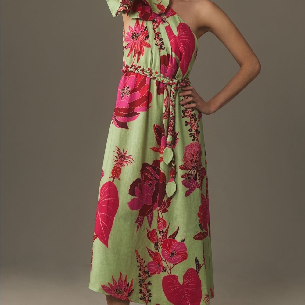FARM Rio Asymmetrical Dress in Green and Pink Floral